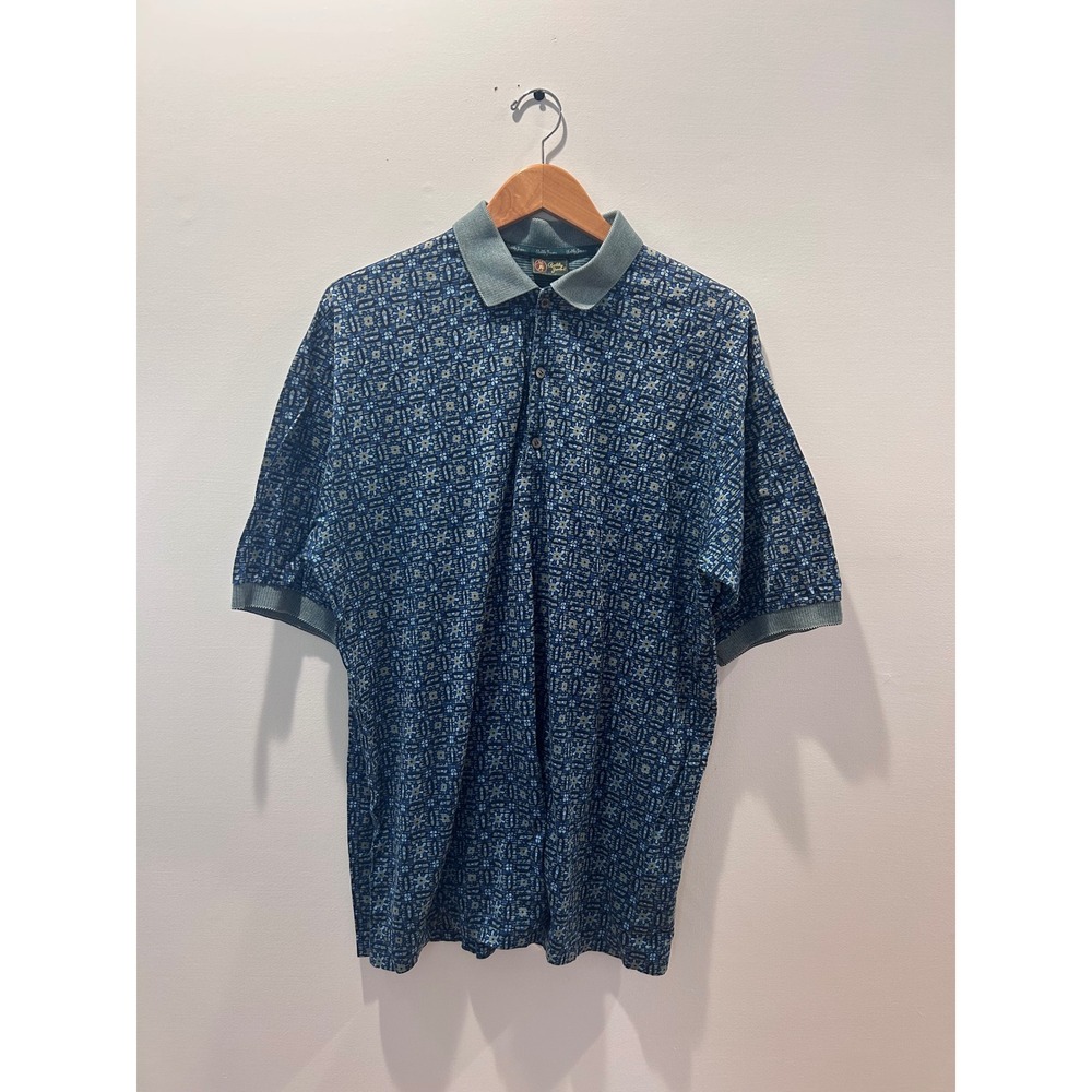 Bobby Jones Polo Shirt Mens XL Blue Geometric Print Made in Italy 100 Cotton